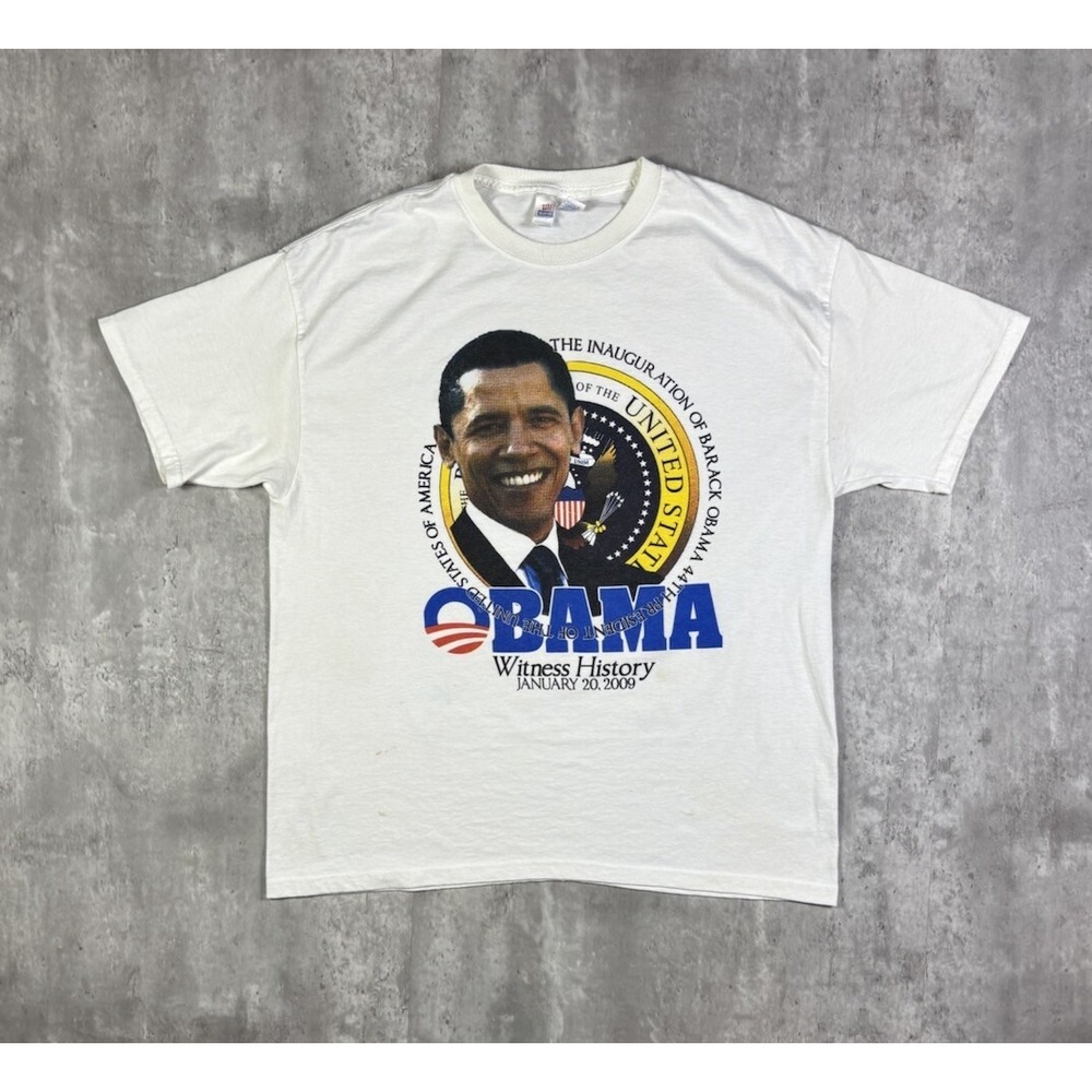 Barack Obama Presidential Promo T Shirt White XL Mens Hanes 2009 Inauguration